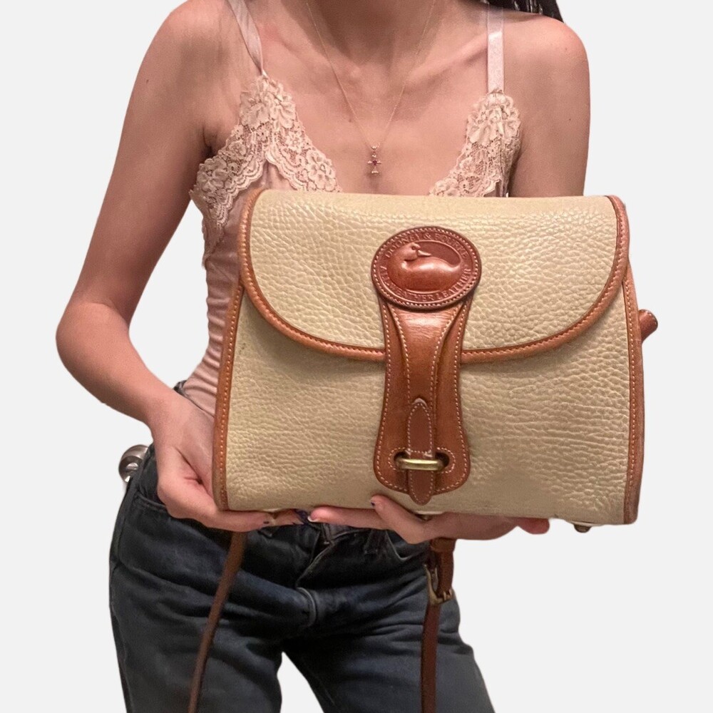 Vintage Dooney & Bourke Purse R25 Medium Essex Bone British Tan Leather - Picture 2 of 16